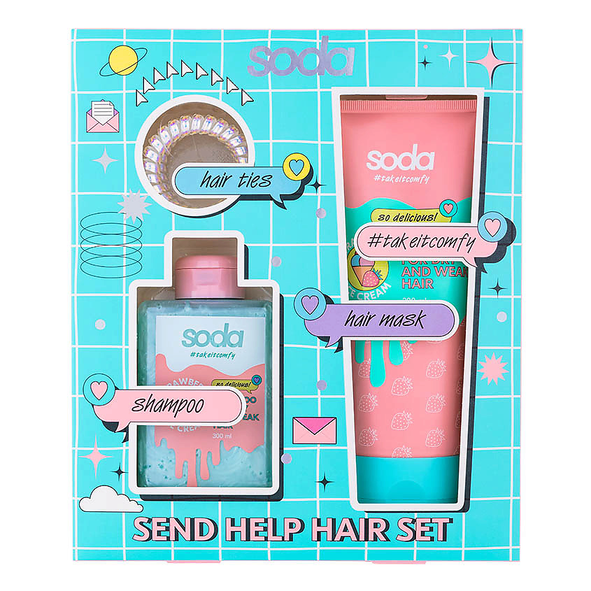 Изображение товара Набор для ухода за волосами SODA SEND HELP HAIR 3 шт. шампунь и маска с ароматом клубники