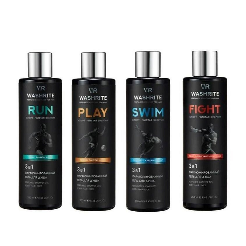 Изображение товара WASHRITE Подарочный набор гелей для душа мужской парфюмированный 4 шт.