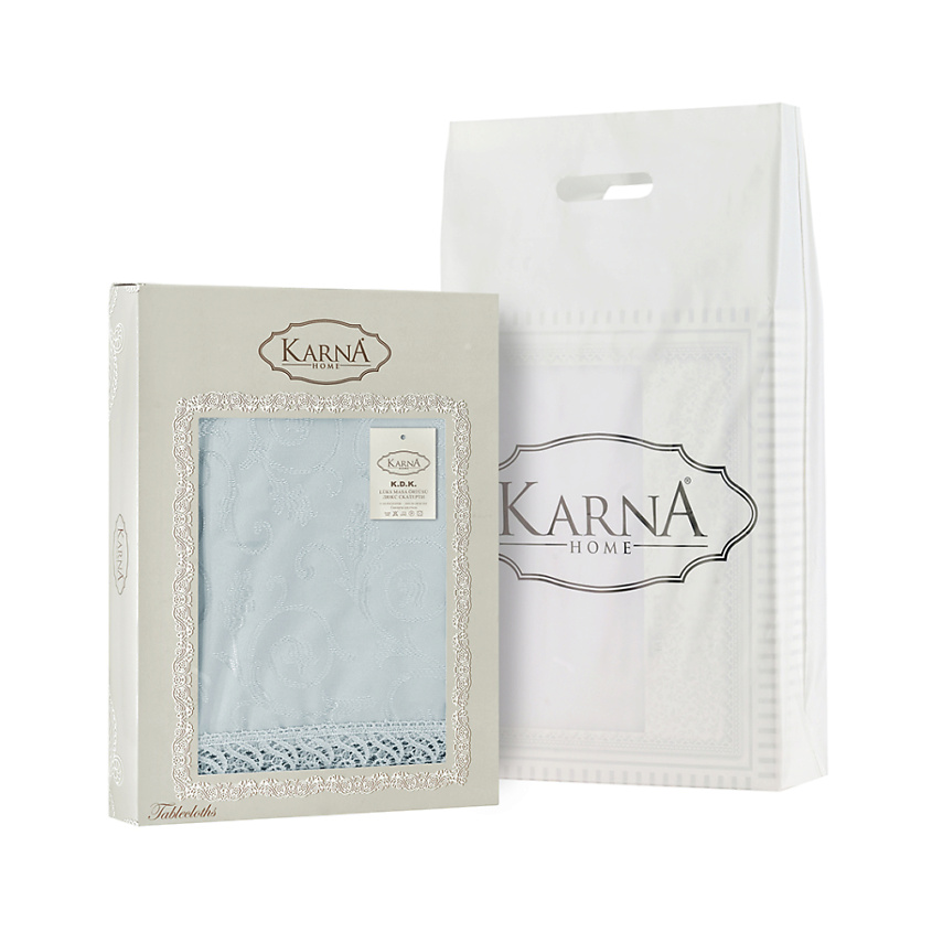 Изображение товара КАРНА овальная скатерть KDK с гипюром 160x220 см Ментол