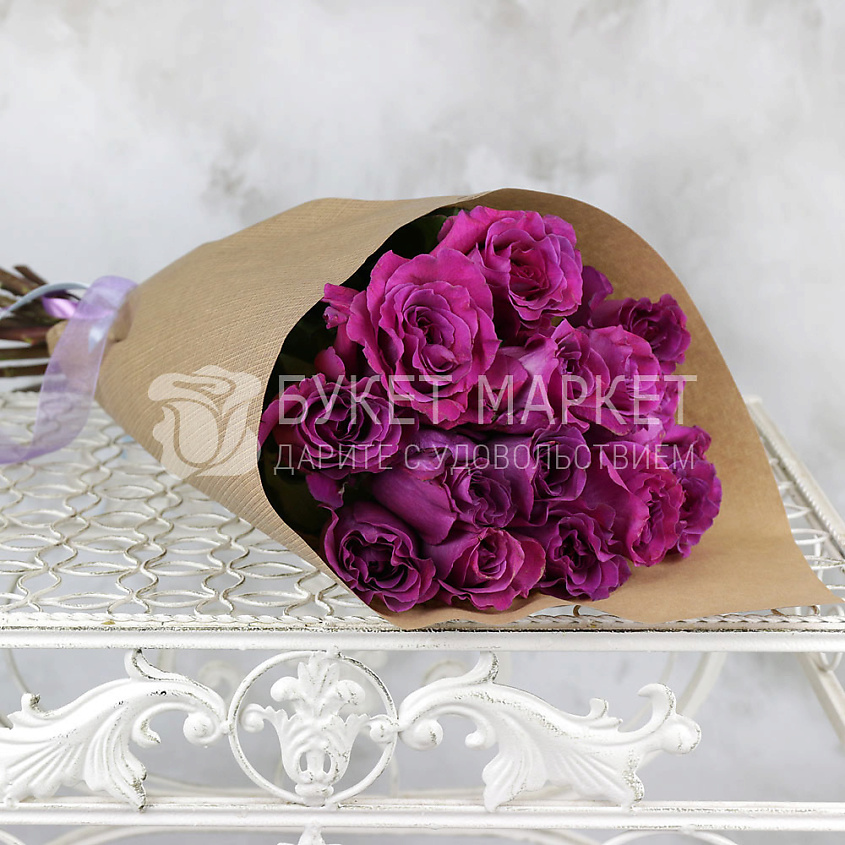 Изображение товара Букет из 15 пионовидных роз в крафте - свежие цветы для подарка