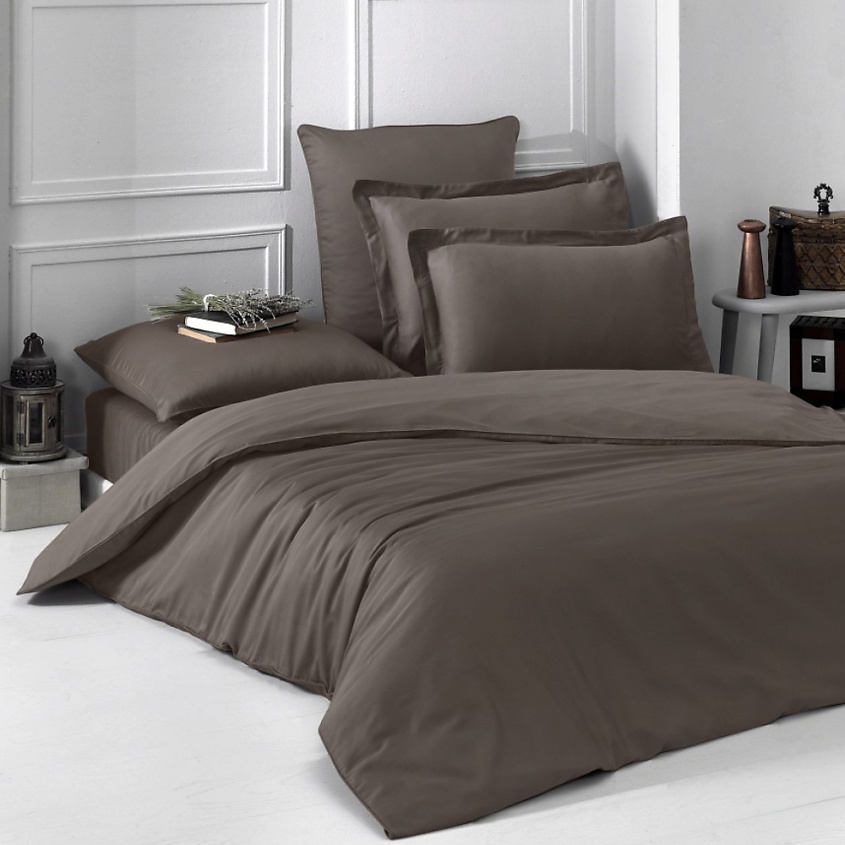 Изображение товара KARNA Постельное белье LOFT cатин 1,5-спальное однотонное, Цвет: Коричневый