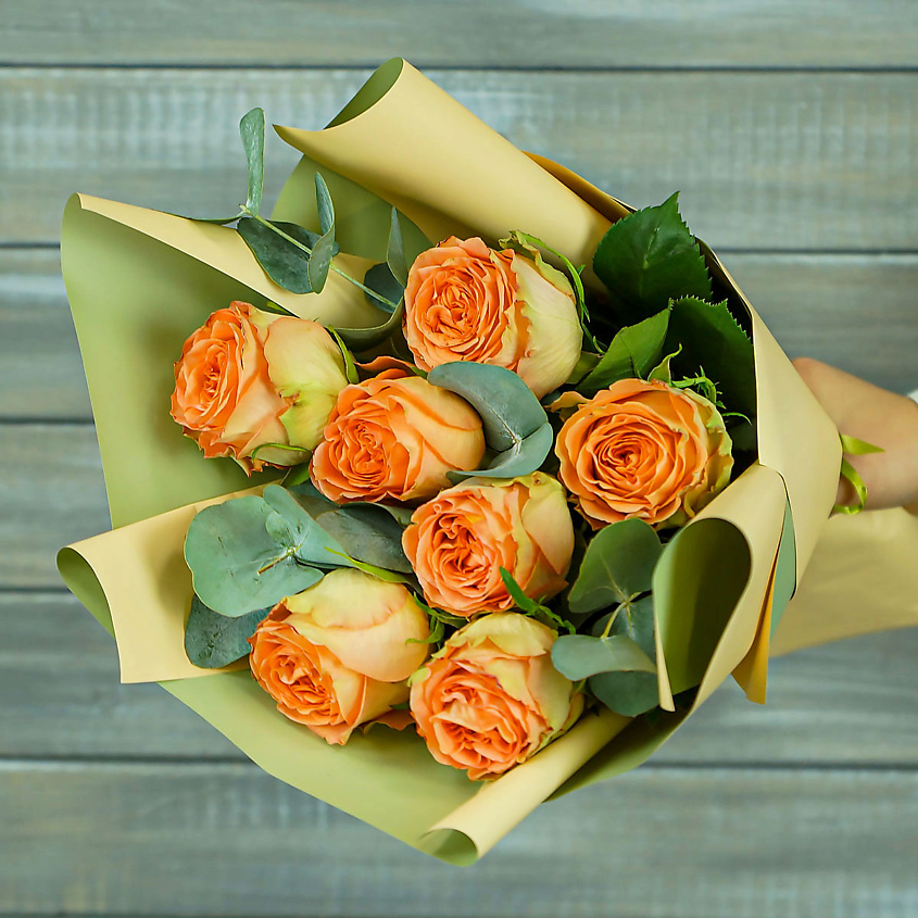 Изображение товара БУКЕТ МАРКЕТ ДАРИТЕ С УДОВОЛЬСТВИЕМ Букет из 7 салатово-персиковых роз Охара, 1 шт.