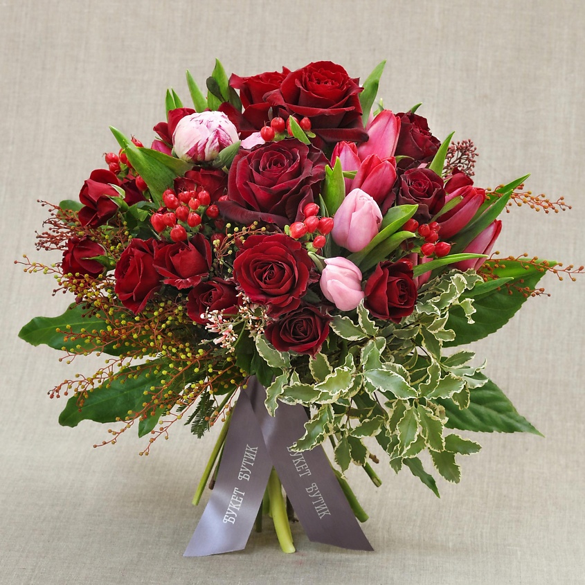 Изображение товара Большой букет Амур и Психея из свежих цветов с подпиткой Хризалом