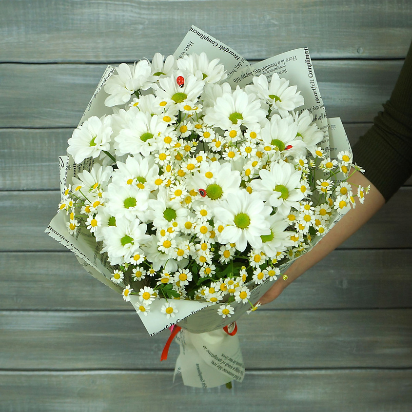 Изображение товара БУКЕТ МАРКЕТ ДАРИТЕ С УДОВОЛЬСТВИЕМ Букет из ромашек и хризантем, 1 шт.