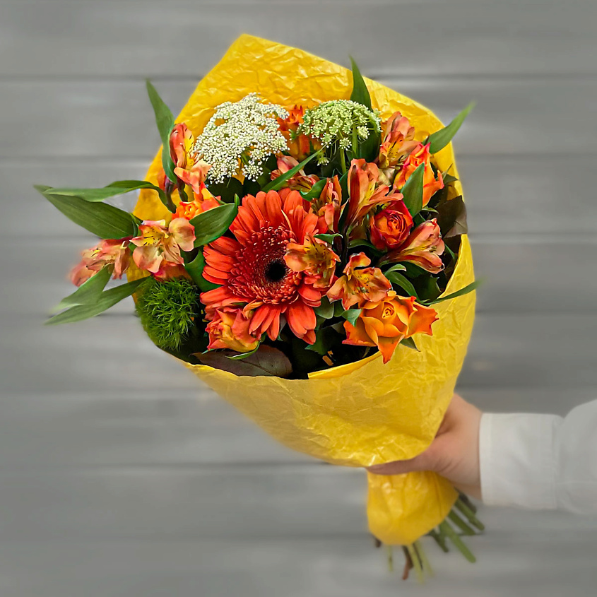 Изображение товара БУКЕТ МАРКЕТ ДАРИТЕ С УДОВОЛЬСТВИЕМ Букет из альстромерий, роз и герберы, 1 шт.