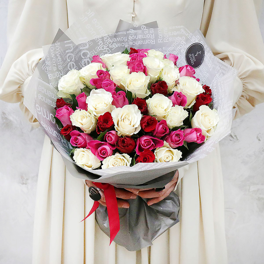 Изображение товара Букет из 51 розы Нежный микс Кения 40 см роскошный подарок