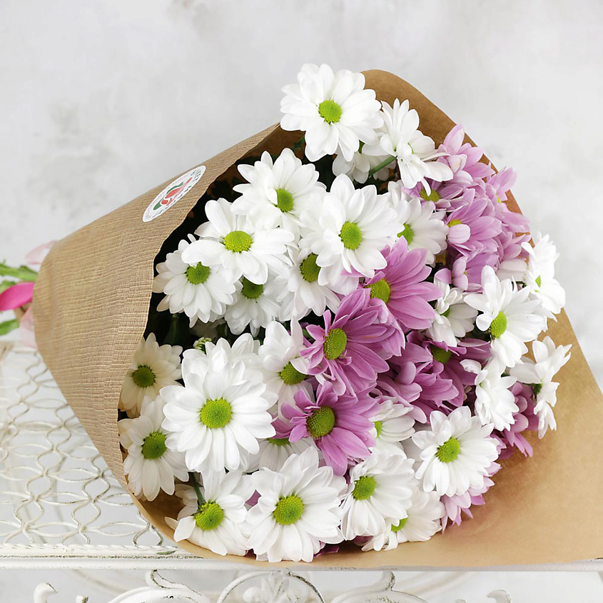 Изображение товара Букет из 9 кустовых хризантем в крафте - Букет Маркет