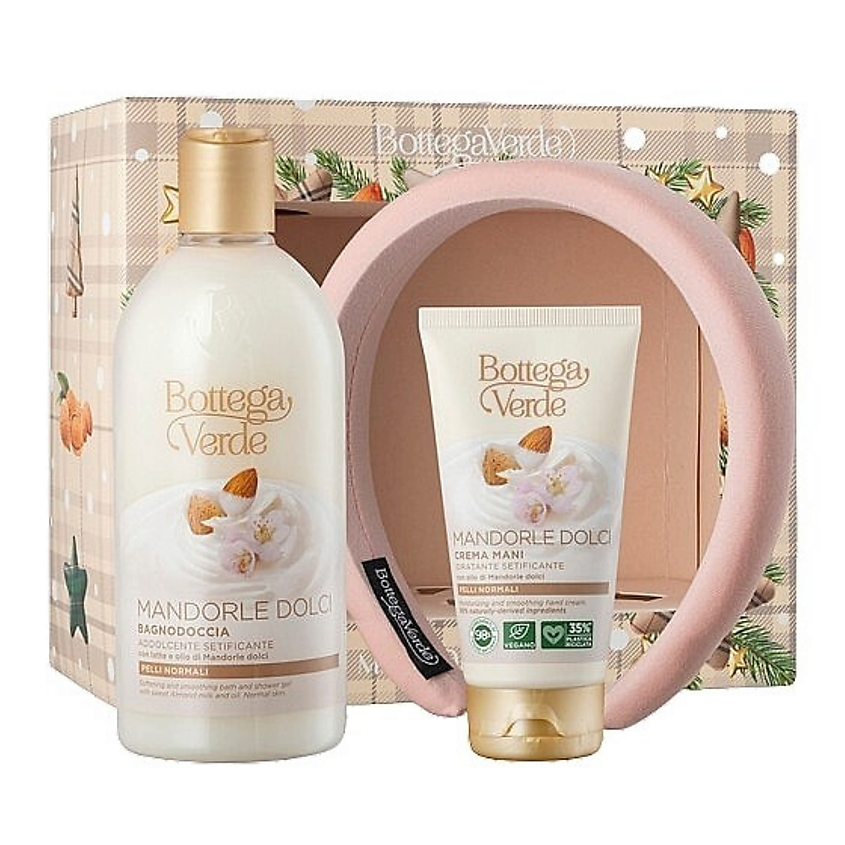Изображение товара Набор средств для тела Bottega Verde Гель для душа с молоком и маслом миндаля + крем для рук + лент