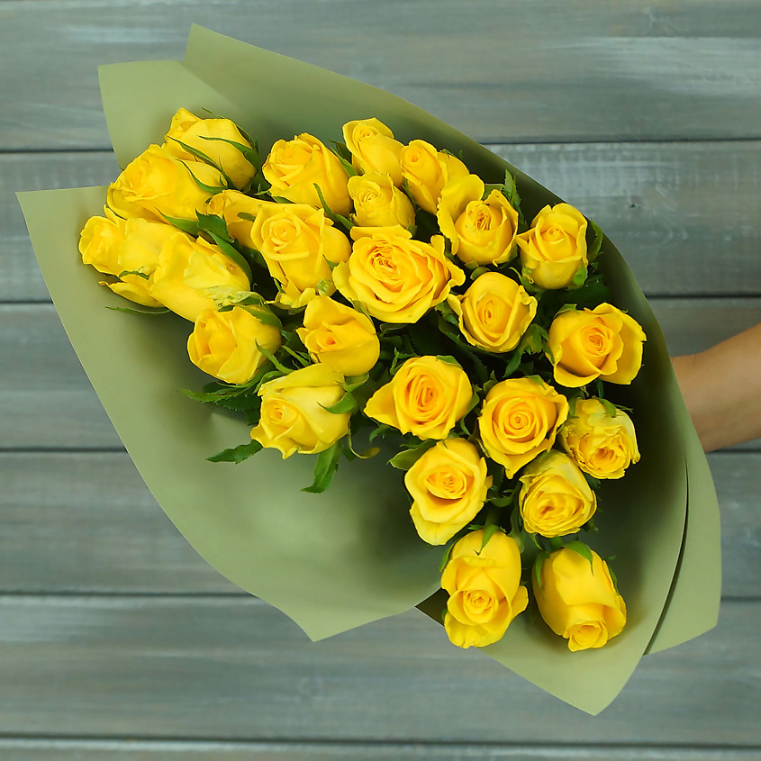 Изображение товара БУКЕТ МАРКЕТ ДАРИТЕ С УДОВОЛЬСТВИЕМ 27 желтых роз в упаковке Кения 40 см., 1 шт.
