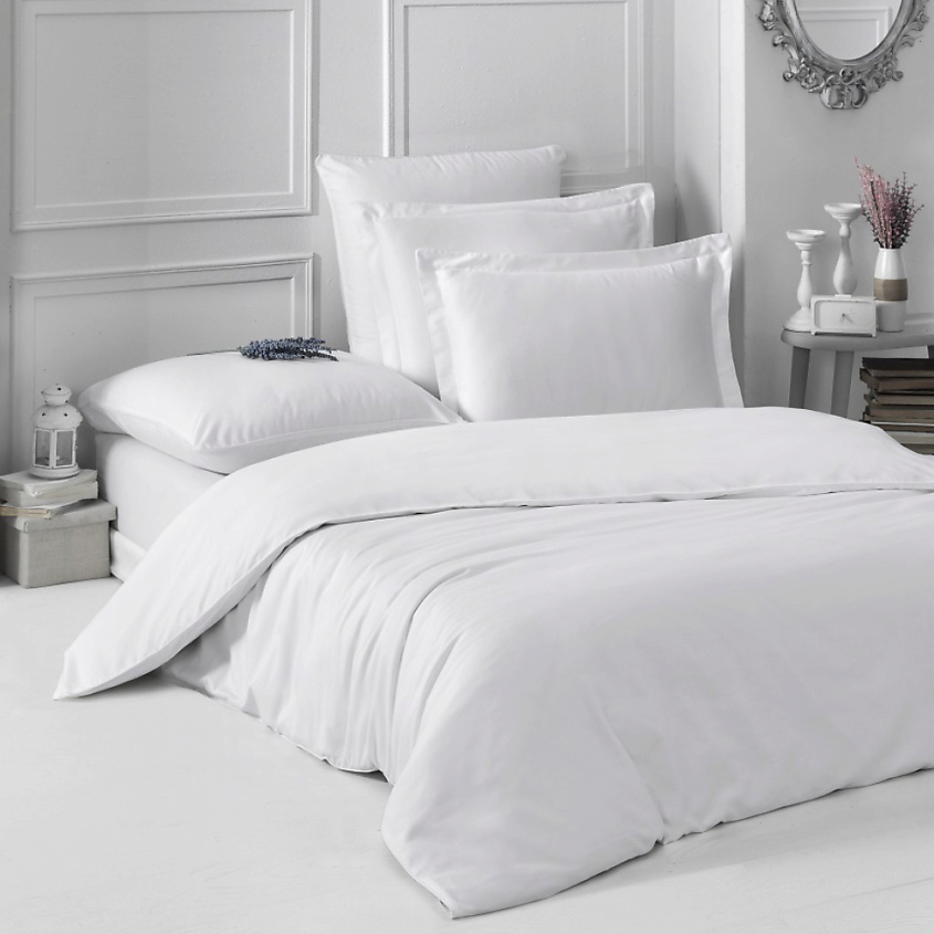 Изображение товара KARNA Постельное белье LOFT cатин 1,5-спальное однотонное, Цвет: Белый