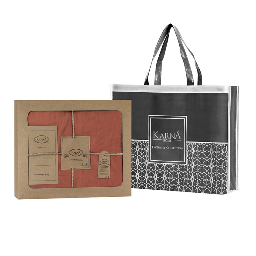 Изображение товара Комплект постельного белья KARNA STONEWASH евро кирпичный 240x260 200x220