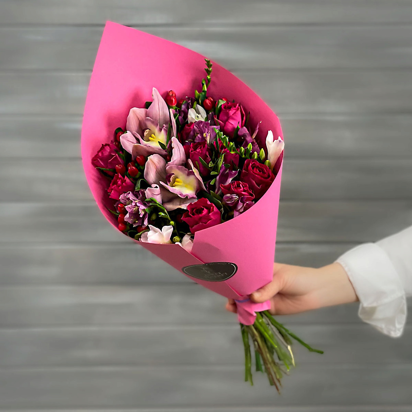 Изображение товара Букет из роз орхидей и альстромерий 1 шт. для подарка и декора