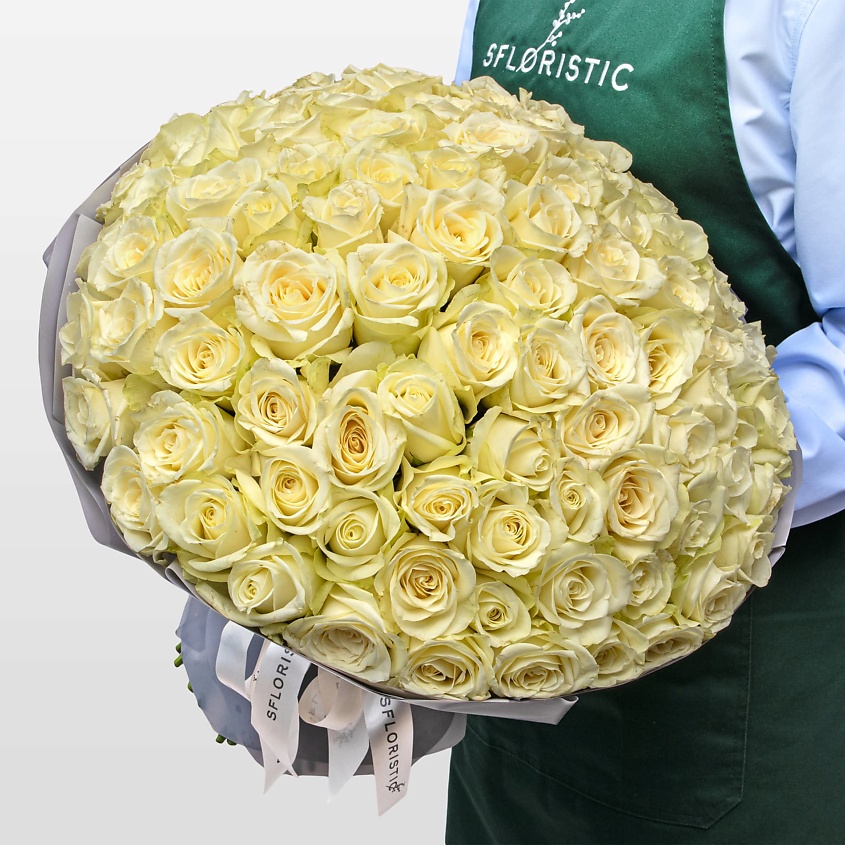 Изображение товара Букет белых Роз Кения 40 см 101 шт Чистота Небес от Studio Floristic