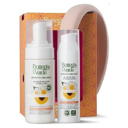 

BOTTEGA VERDE Набор для лица Estratti di Bellezza Camellia and Apricot: Мусс + Гель + Ободок, Набор для лица Estratti di Bellezza Camellia and Apricot: Мусс + Гель + Ободок