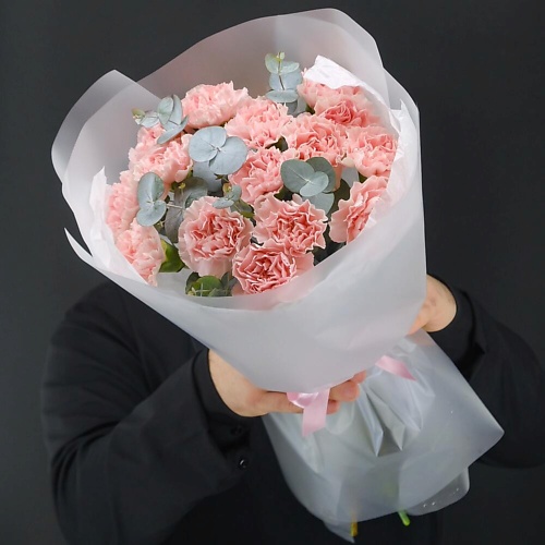 

MERSI FLOWERS Нежный букет из 15 розовых диантусов с веточками эвкалипта, Нежный букет из 15 розовых диантусов с веточками эвкалипта