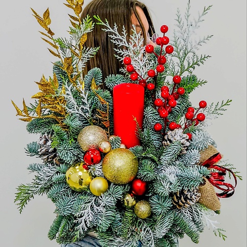 

ЛЭТУАЛЬ FLOWERS Новогодняя композиция из хвои со свечой и декором Рождественское утро, Новогодняя композиция из хвои со свечой и декором Рождественское утро