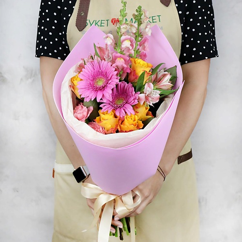 

БУКЕТ МАРКЕТ ДАРИТЕ С УДОВОЛЬСТВИЕМ Букет из гербер, роз и альстромерии, Букет из гербер, роз и альстромерии