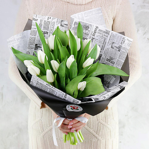 

БУКЕТ МАРКЕТ ДАРИТЕ С УДОВОЛЬСТВИЕМ Букет из 15 белых тюльпанов в оригинальной упаковке, Букет из 15 белых тюльпанов в оригинальной упаковке