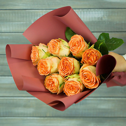 

БУКЕТ МАРКЕТ ДАРИТЕ С УДОВОЛЬСТВИЕМ Букет из 9 салатово-персиковых роз Охара, Букет из 9 салатово-персиковых роз Охара