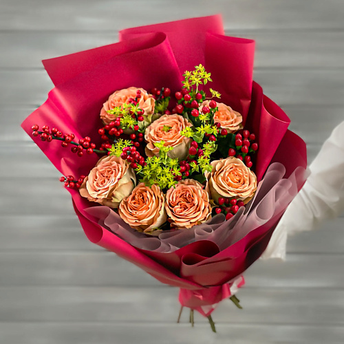

БУКЕТ МАРКЕТ ДАРИТЕ С УДОВОЛЬСТВИЕМ Букет из персиковых пионовидных роз, Букет из персиковых пионовидных роз