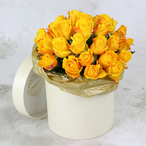 

БУКЕТ МАРКЕТ ДАРИТЕ С УДОВОЛЬСТВИЕМ 25 желтых роз в шляпной коробке, Кения, 25 желтых роз в шляпной коробке, Кения