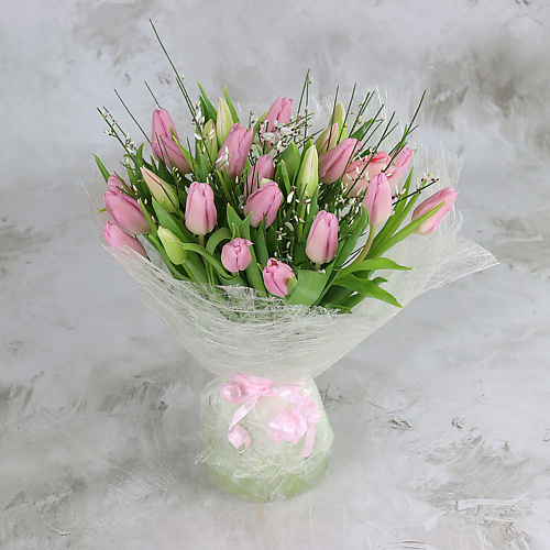 

БУКЕТ МАРКЕТ ДАРИТЕ С УДОВОЛЬСТВИЕМ Букет из 25 розовых тюльпанов в упаковке, Букет из 25 розовых тюльпанов в упаковке