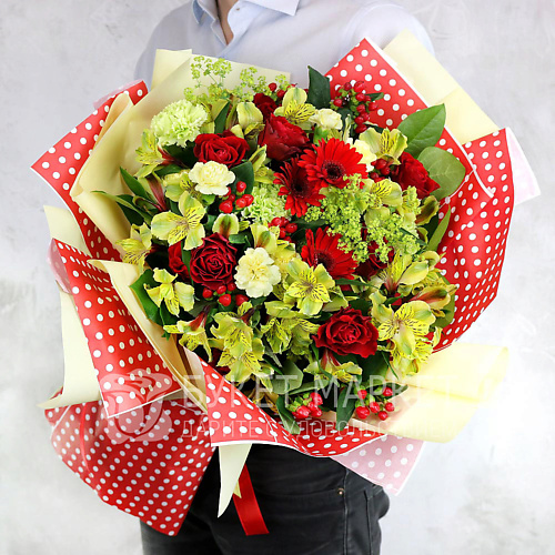 

БУКЕТ МАРКЕТ ДАРИТЕ С УДОВОЛЬСТВИЕМ Оригинальный букет из роз, альстромерий, гвоздик и гербер, Оригинальный букет из роз, альстромерий, гвоздик и гербер