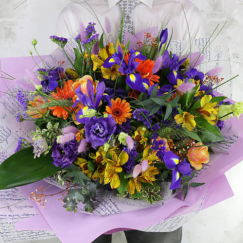 

БУКЕТ МАРКЕТ ДАРИТЕ С УДОВОЛЬСТВИЕМ Букет из гербер, роз, ирисов и альстромерий, Букет из гербер, роз, ирисов и альстромерий