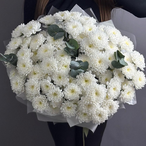 

MERSI FLOWERS Букет из 15 хризантем и эвкалипта, Букет из 15 хризантем и эвкалипта