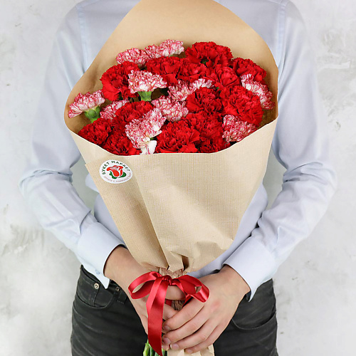 

БУКЕТ МАРКЕТ ДАРИТЕ С УДОВОЛЬСТВИЕМ Букет из 25 розовых и красных гвоздик, Букет из 25 розовых и красных гвоздик