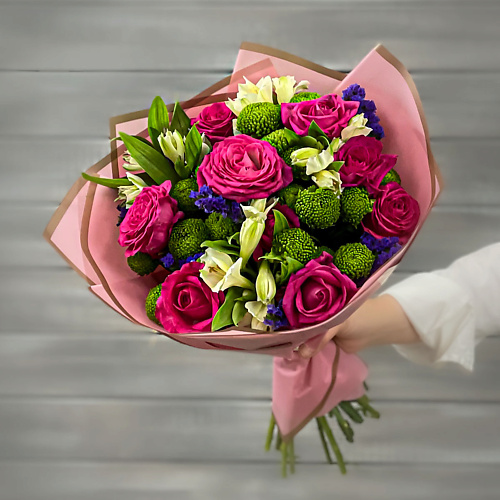 

БУКЕТ МАРКЕТ ДАРИТЕ С УДОВОЛЬСТВИЕМ Букет из роз, альстромерий и хризантем, Букет из роз, альстромерий и хризантем