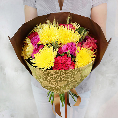 

БУКЕТ МАРКЕТ ДАРИТЕ С УДОВОЛЬСТВИЕМ Букет из хризантем, роз и гвоздик в оригинальной упаковке, Букет из хризантем, роз и гвоздик в оригинальной упаковке