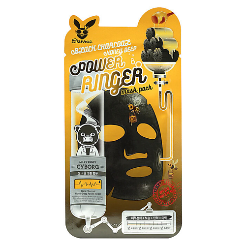 

ELIZAVECCA Тканевая маска для лица Black Charcoal Honey Deep Power Ringer Mask Pack 23, Тканевая маска для лица Black Charcoal Honey Deep Power Ringer Mask Pack