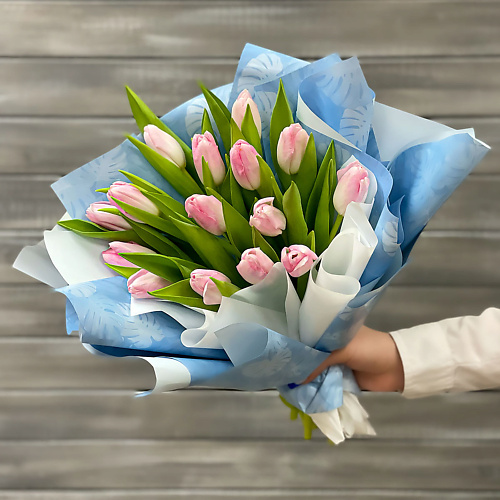 

БУКЕТ МАРКЕТ ДАРИТЕ С УДОВОЛЬСТВИЕМ Букет из 15 розовых тюльпанов в упаковке, Букет из 15 розовых тюльпанов в упаковке