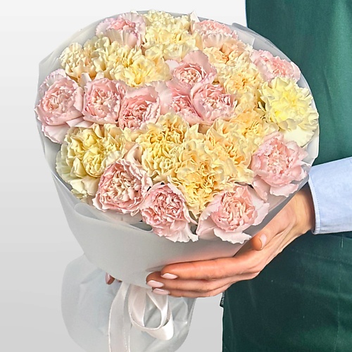 

STUDIO FLORISTIC Букет из розовых и желтых Гвоздик 25 шт «Жемчужное Сияние», Букет из розовых и желтых Гвоздик 25 шт «Жемчужное Сияние»