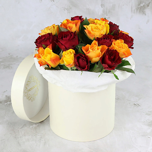 

БУКЕТ МАРКЕТ ДАРИТЕ С УДОВОЛЬСТВИЕМ 25 желтых и красных роз в шляпной коробке, Кения, 25 желтых и красных роз в шляпной коробке, Кения