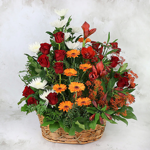 

БУКЕТ МАРКЕТ ДАРИТЕ С УДОВОЛЬСТВИЕМ Траурная композиция из роз, хризантем и гербер, Траурная композиция из роз, хризантем и гербер