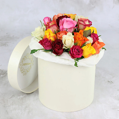 

БУКЕТ МАРКЕТ ДАРИТЕ С УДОВОЛЬСТВИЕМ 25 разноцветных роз в шляпной коробке, Кения, 25 разноцветных роз в шляпной коробке, Кения