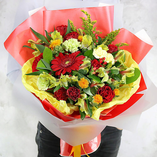 

БУКЕТ МАРКЕТ ДАРИТЕ С УДОВОЛЬСТВИЕМ Яркий букет из роз, альстромерий и герберы, Яркий букет из роз, альстромерий и герберы
