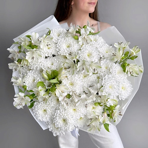 

MERSI FLOWERS Нежный букет белая кустовая хризантема и альстромерия, Нежный букет белая кустовая хризантема и альстромерия