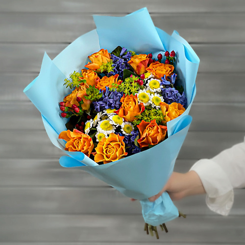 

БУКЕТ МАРКЕТ ДАРИТЕ С УДОВОЛЬСТВИЕМ Букет из роз, гиацинтов и хризантем, Букет из роз, гиацинтов и хризантем