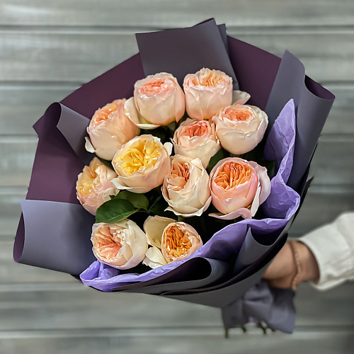 

БУКЕТ МАРКЕТ ДАРИТЕ С УДОВОЛЬСТВИЕМ Букет из 11 нежно-персиковых пионовидных роз, Букет из 11 нежно-персиковых пионовидных роз