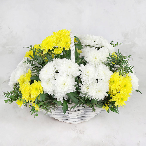 

БУКЕТ МАРКЕТ ДАРИТЕ С УДОВОЛЬСТВИЕМ Композиция из кустовых хризантем с листьями фисташки в корзине, Композиция из кустовых хризантем с листьями фисташки в корзине