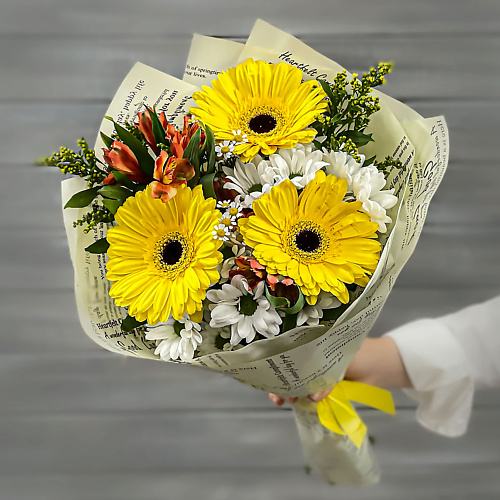 

БУКЕТ МАРКЕТ ДАРИТЕ С УДОВОЛЬСТВИЕМ Букет из гербер, хризантем, ромашек и альстромерий, Букет из гербер, хризантем, ромашек и альстромерий