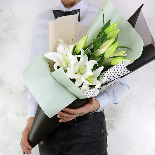 

БУКЕТ МАРКЕТ ДАРИТЕ С УДОВОЛЬСТВИЕМ Букет из восточных лилий в стильной упаковке, Букет из восточных лилий в стильной упаковке