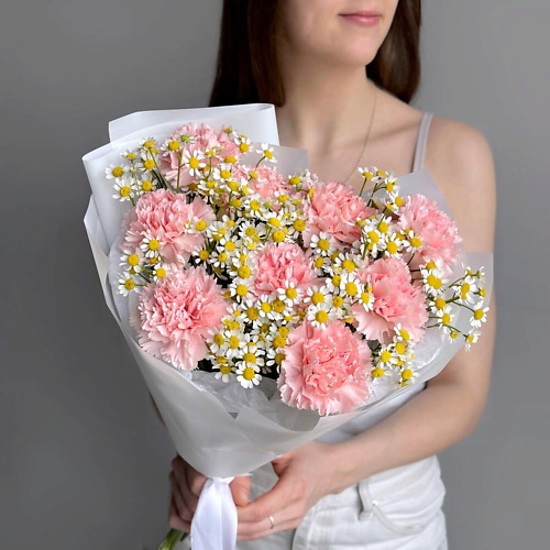 

MERSI FLOWERS Розовый букет голландская ромашка матрикария и диантус розовая гвоздика, Розовый букет голландская ромашка матрикария и диантус розовая гвоздика