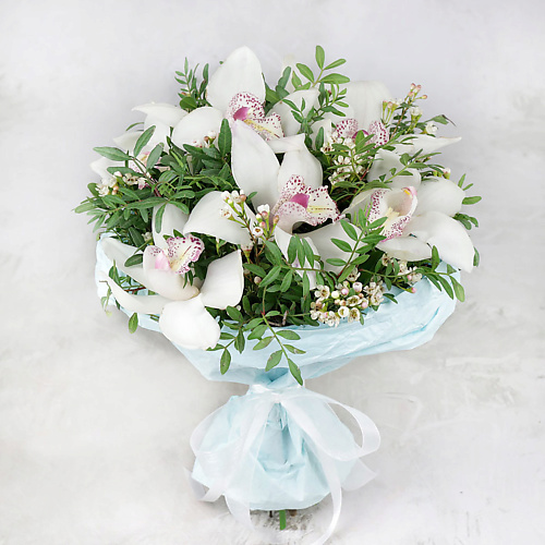 

БУКЕТ МАРКЕТ ДАРИТЕ С УДОВОЛЬСТВИЕМ Букет из орхидеи и хамелациума, Букет из орхидеи и хамелациума