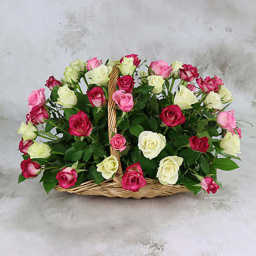 

БУКЕТ МАРКЕТ ДАРИТЕ С УДОВОЛЬСТВИЕМ 51 белая и розовая роза в корзине, Кения, 51 белая и розовая роза в корзине, Кения