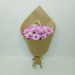 Букет ромашковых хризантем в крафте Фиолетовый