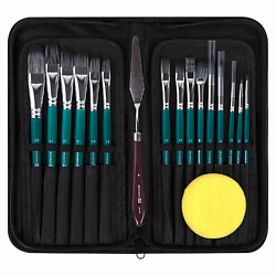 Кисти художественные набор 15 шт+мастихин в пенале, изумрудные